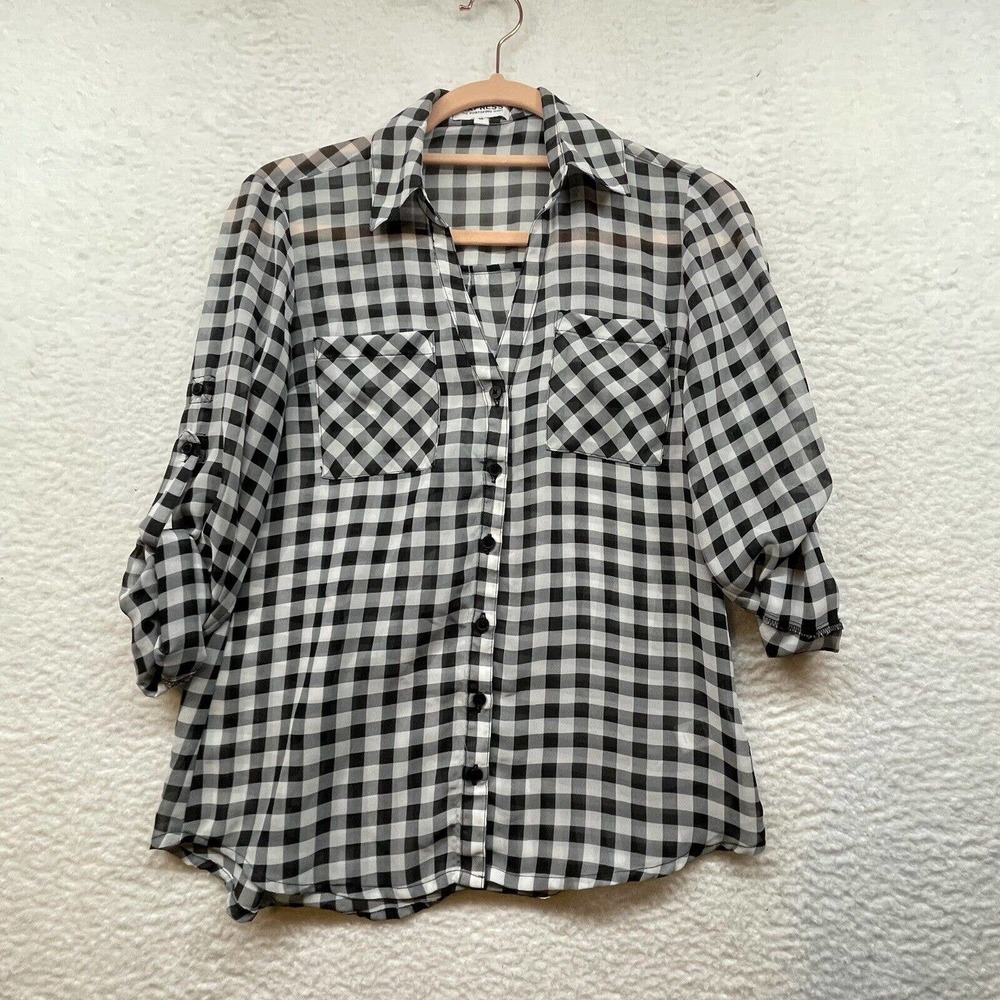 Express Shirt Women XS White Black Button Down Portofino